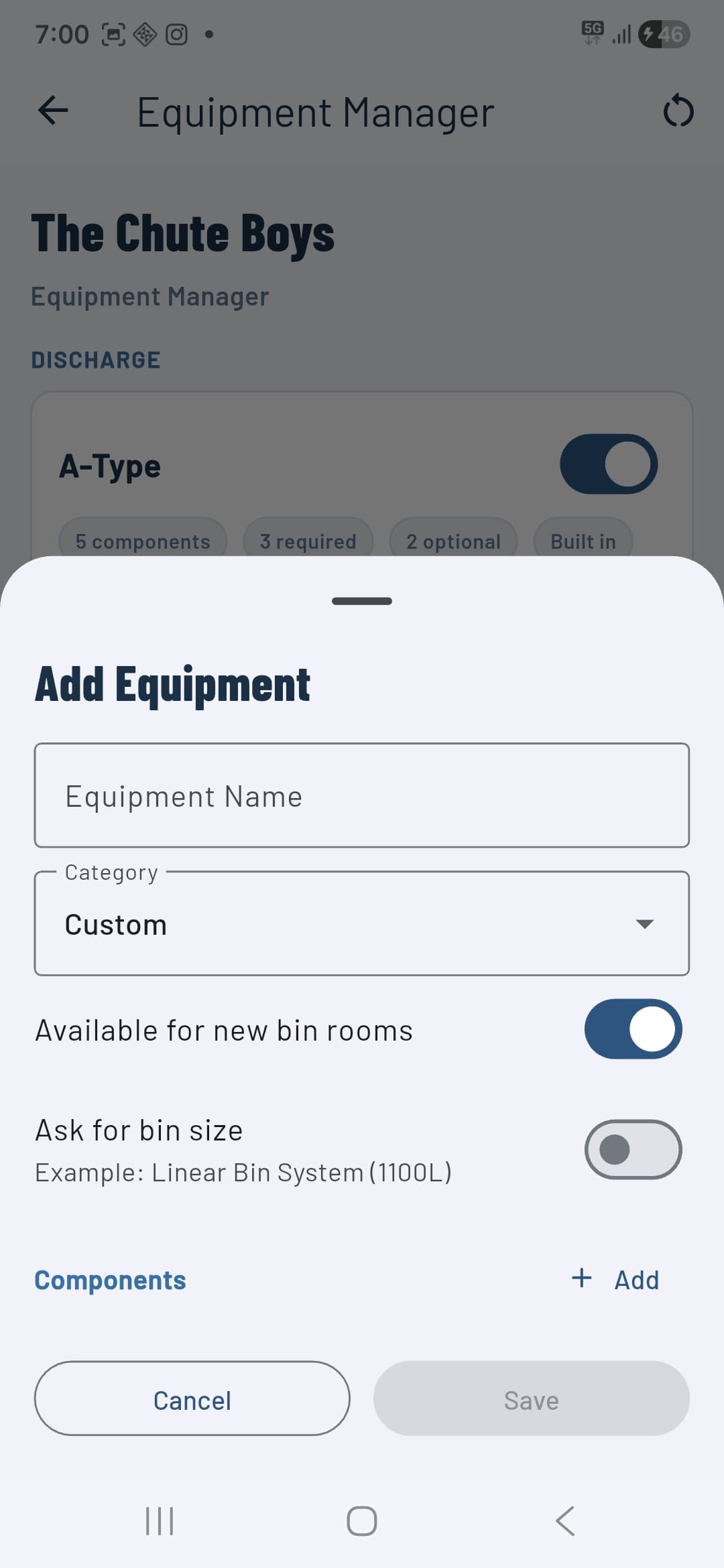 Add equipment form