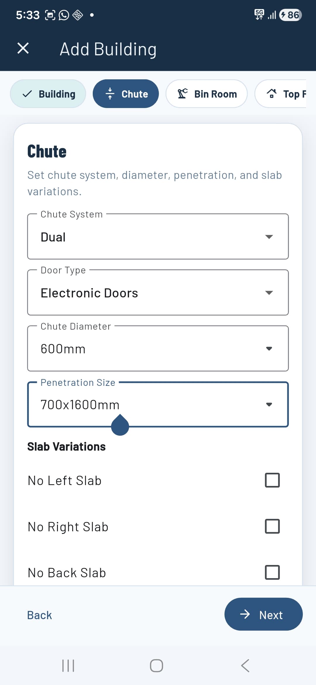 Chute tab — dual system with electronic doors