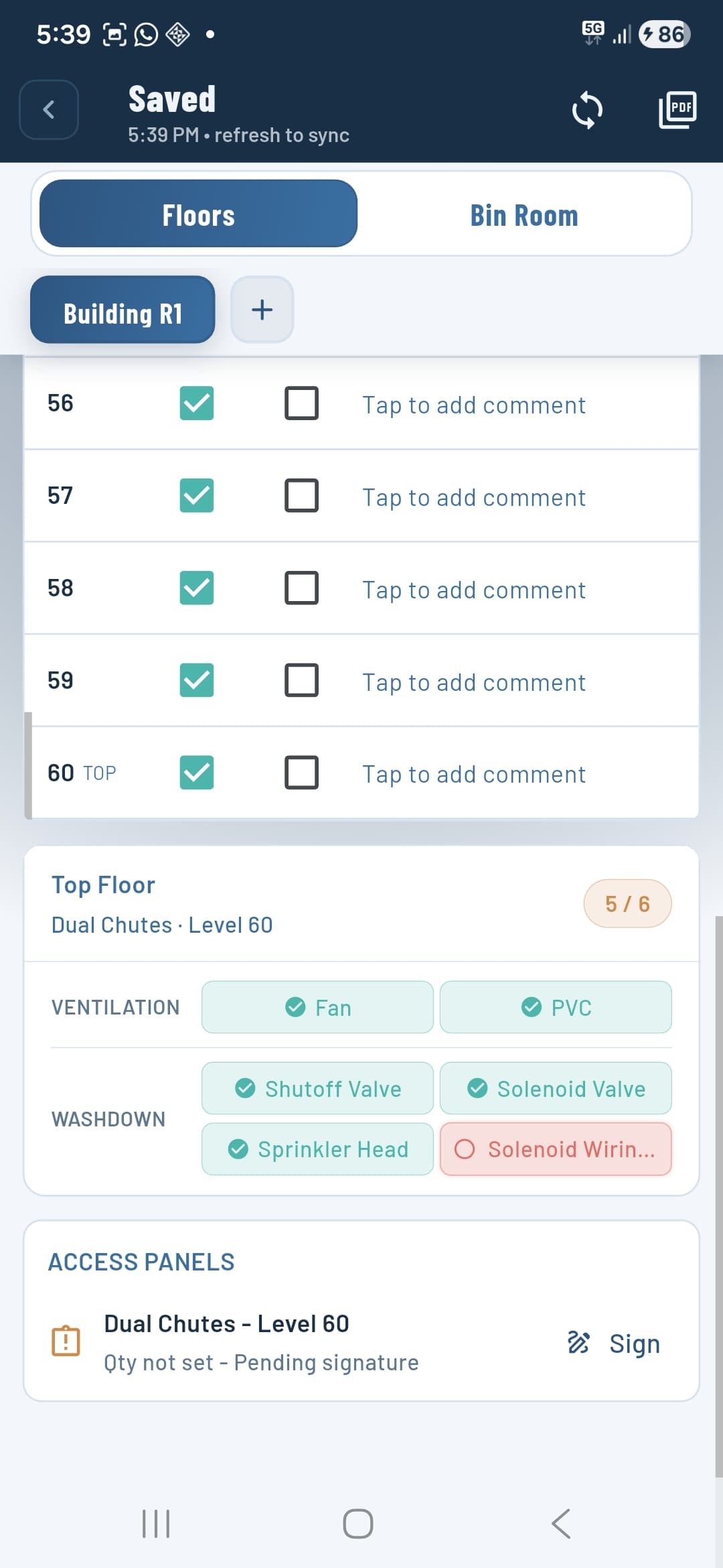 Floor checklist — with progress