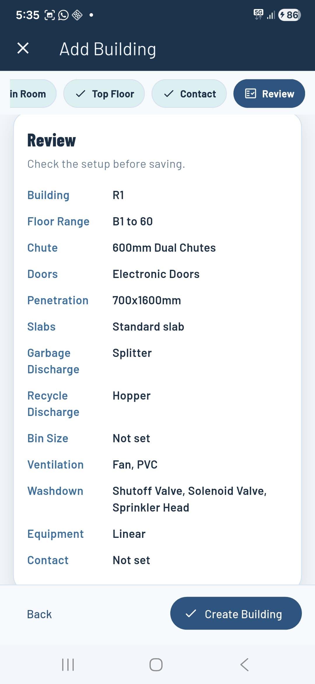 Building review before saving