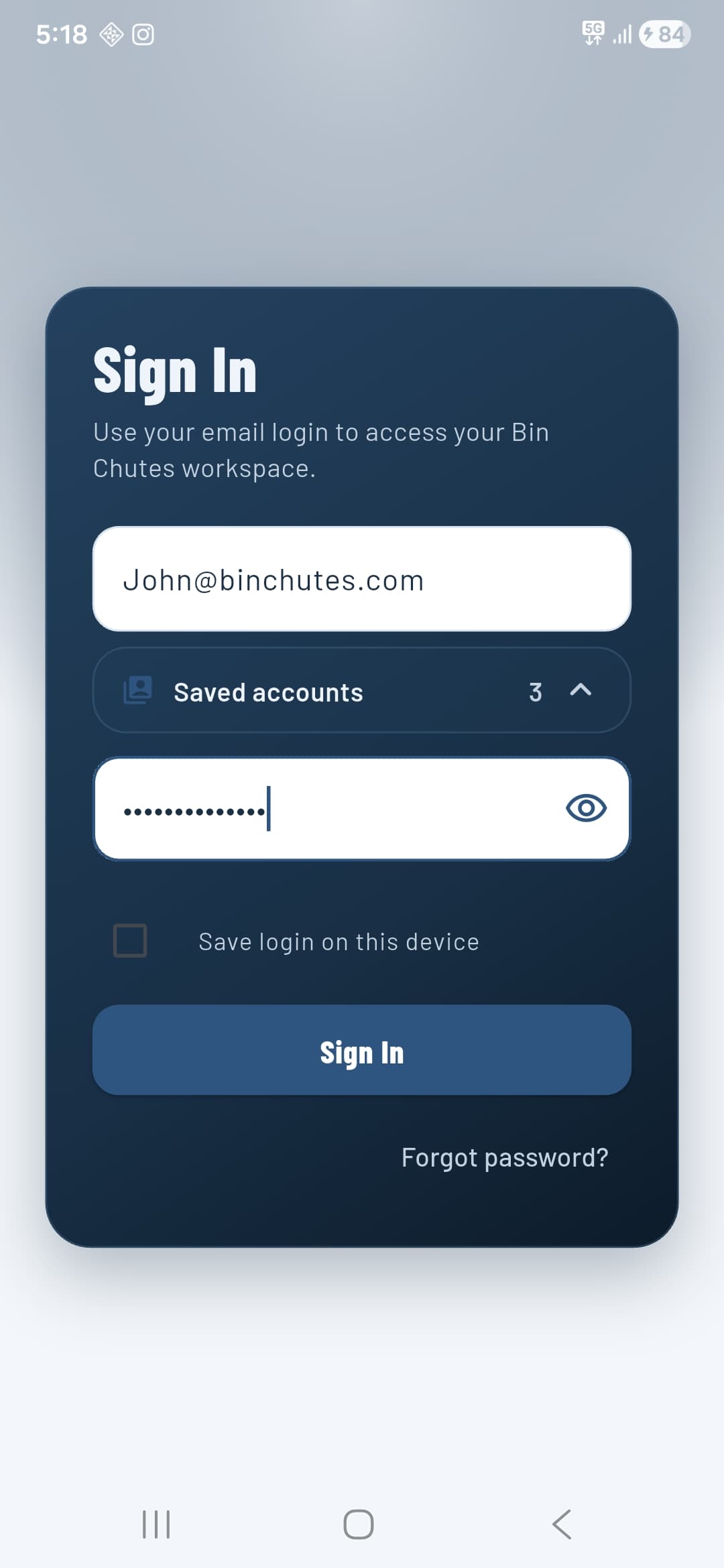Sign in screen