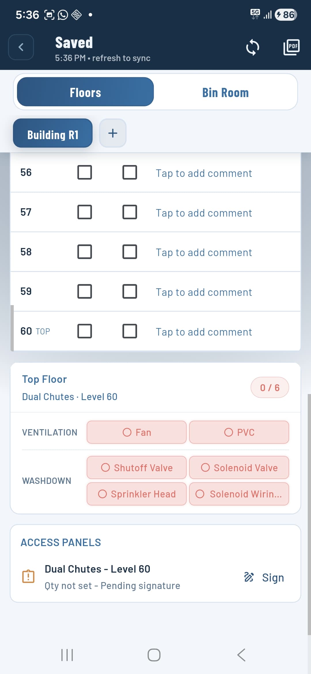 Top floor checklist in progress